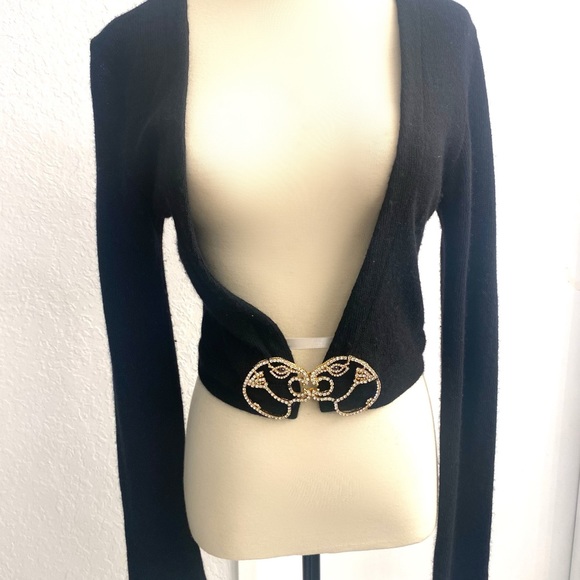 SKY Brand Cashmere Leopard Rhinestone Crop Cardigan Cover up - Picture 2 of 4